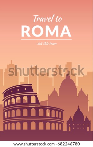Famous city scape and text. Flat well known silhouettes. Vector illustration easy to edit.