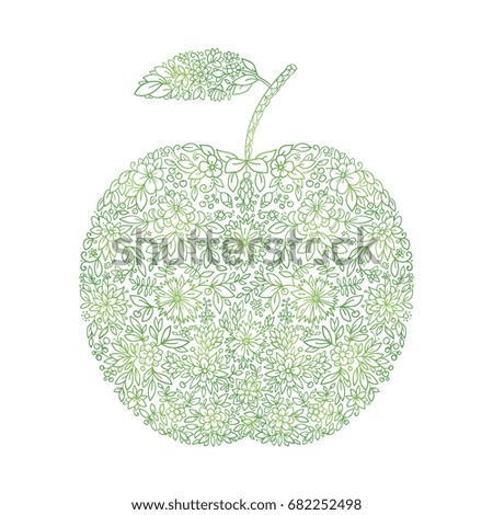 Herbal Ornament in Apple on a white Background