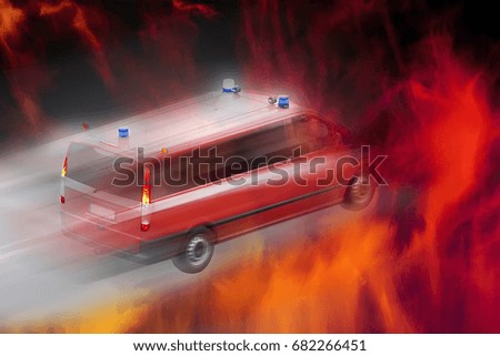 Abstract image of a fast-moving fire, a fire engine