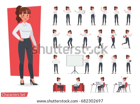Businesswoman working character design set. Vector design. Royalty-Free Stock Photo #682302697