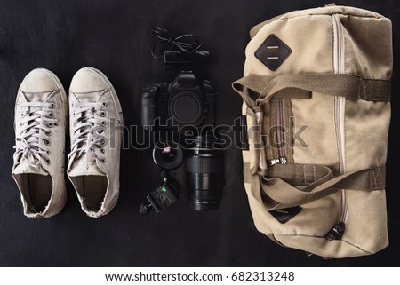 camera accessories set ready to go outdoor concept