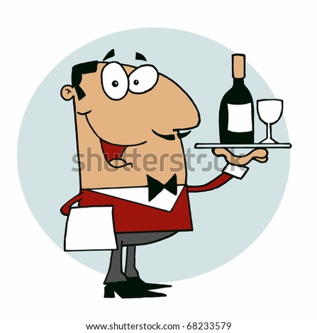 Hispanic Male Waiter Serving Wine