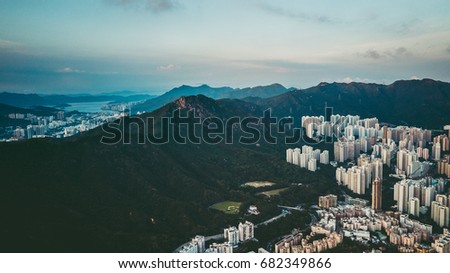 Aerial view of Hong Kong City in the sky