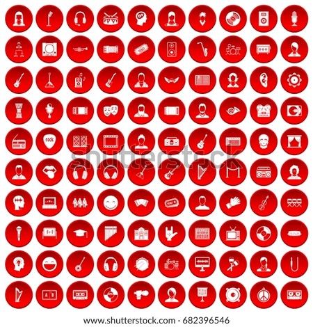 100 audience icons set in red circle isolated on white vector illustration