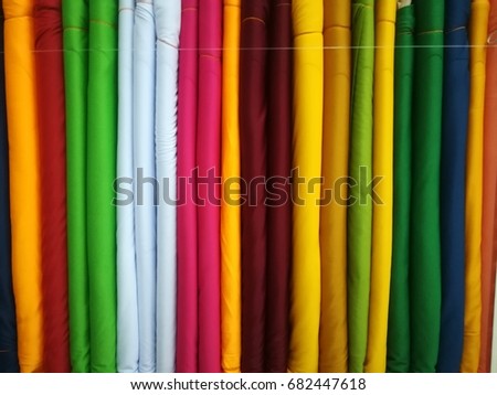 Colourful laced fabric display at store