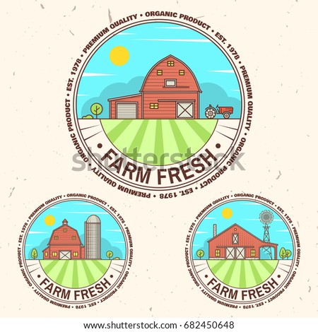 Fresh farm badge, label or sign in vintage style. For flyers and banners design shop and Eco Farm Organic Market. Vector illustration.