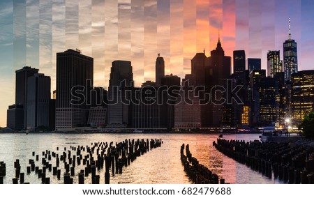 New York City Skyline Sunset Timeslice Photo from Brooklyn