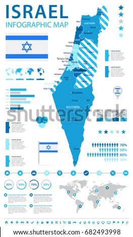 Israel map and flag - vector illustration