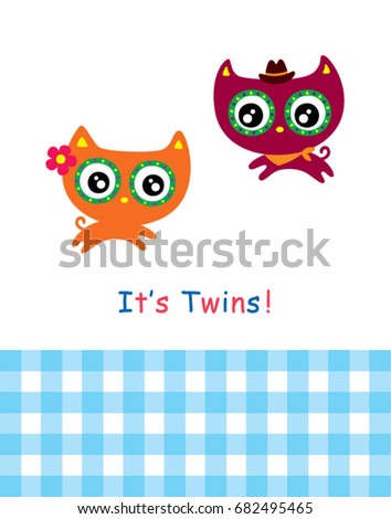it is twins announcement card with kitten graphic