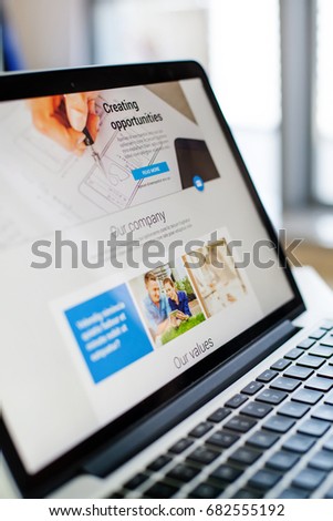 Website design on a laptop screen