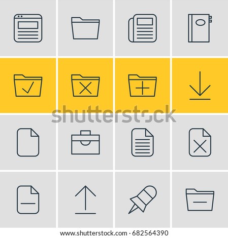 Vector Illustration Of 16 Workplace Icons. Editable Pack Of Install, Delete, Document And Other Elements.