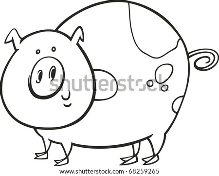 illustration of funny spotted pig for coloring book