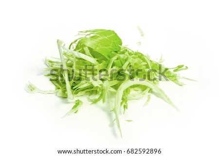 sliced green cabbage isolated on white background. Royalty-Free Stock Photo #682592896