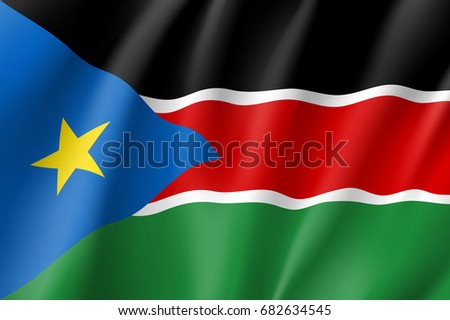 South Sudan flag. National patriotic symbol in official country colors. Illustration of Africa state waving flag. Realistic vector icon
