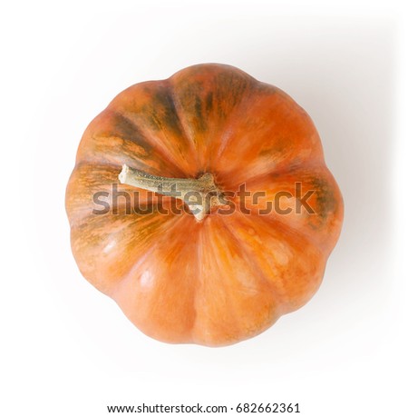 Fresh orange pumpkin isolated on white background, top view