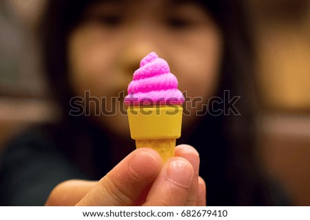 Rubber Toy Strawberry Ice Cream Cone Displaying with Hand