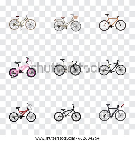 Realistic For Girl, Competition Bicycle, Adolescent And Other Vector Elements. Set Of Bicycle Realistic Symbols Also Includes Hybrid, Adolescent, Vintage Objects.