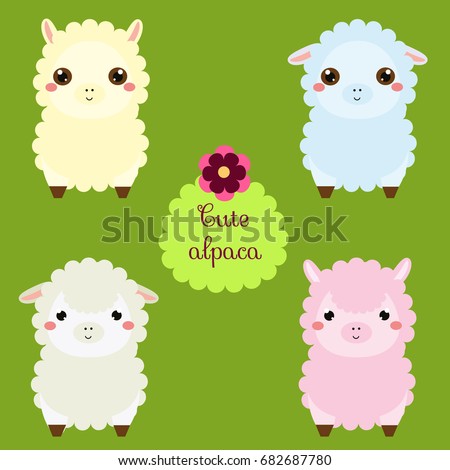 Cute lamas. Cartoon llama characters. Happy kawaii alpaca. Vector illustration for kids and babies fashion. Animals Stickers