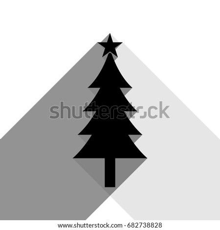 New year tree sign. Vector. Black icon with two flat gray shadows on white background.