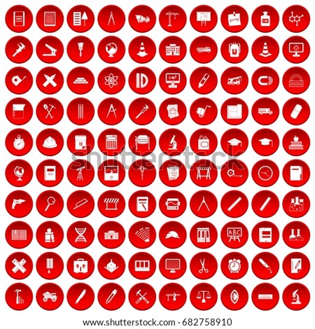 100 compass icons set in red circle isolated on white vector illustration