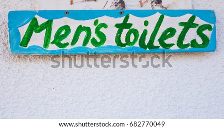 Handmade painted inscription toilet for men, wc sign