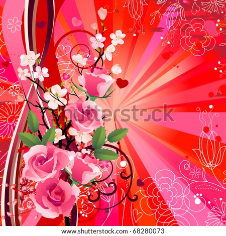 Summer romantic background with red roses. Raster version. Vector version is in my gallery.