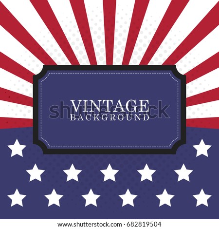 Vintage rays USA flags patriotic American background with space for text. Badge label template vector illustration.