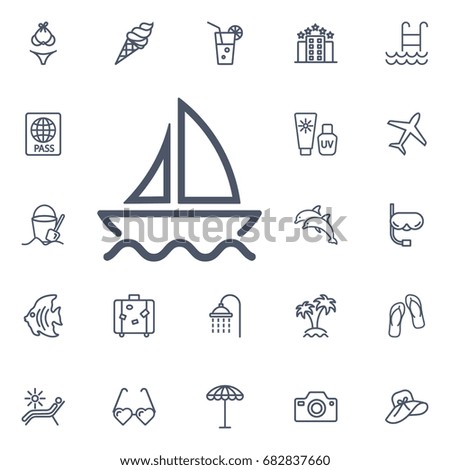 sail boat icon on the white background. Summer set of travel icons
