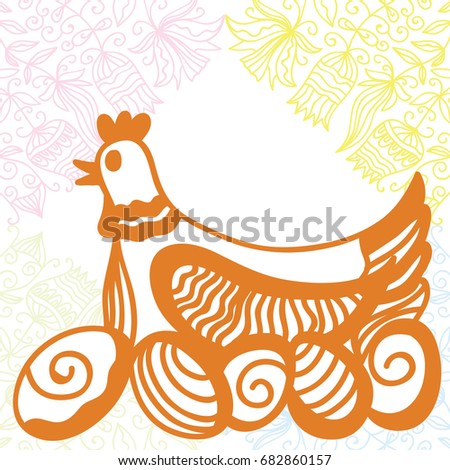 Hen with eggs. Vector illustration.