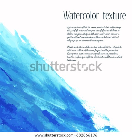 Vector turquoise blue, indigo watercolor texture background, dry brush stains, strokes, spots isolated on white. Abstract artistic frame, place for text or logo. Acrylic hand painted gradient backdrop