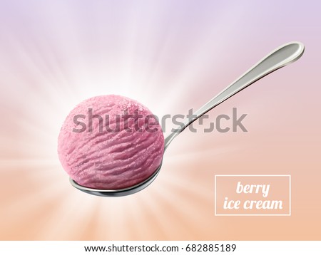Scoop of berry ice cream, strawberry ice cream in 3d illustration with sparkling effect Royalty-Free Stock Photo #682885189
