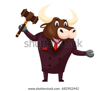 Cute Auction Animal Cartoon Character Illustration - Bull