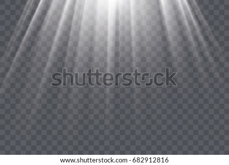 White sun rays and glow light effect on transparent background. Vector illustration. Royalty-Free Stock Photo #682912816