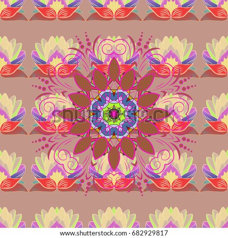 Modern flourish vector background wallpaper illustration with vintage line art tracery paisley flowers, flowery ornaments. Floral hand drawn seamless pattern.