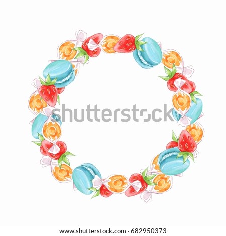 Decorative watercolor frame with candies and berries