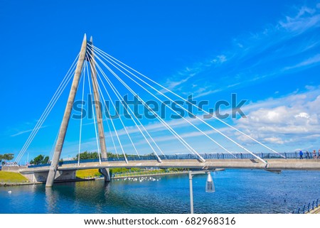 Marine Way Bridge in Southport. Liverpool, England. Royalty-Free Stock Photo #682968316