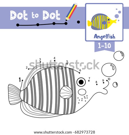 Dot to dot educational game and Coloring book of Angelfish animals for preschool kids activity learning number worksheet. Vector Illustration.