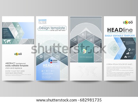 Flyers set, modern banners. Business templates. Cover design template, abstract vector layouts. Minimalistic background with lines. Gray color geometric shapes forming simple beautiful pattern.