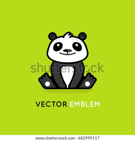 Vector logo design template in cartoon flat linear style - little smiling panda bear - emblem, mascot, sticker or badge for kids store, center, packaging or asian food 