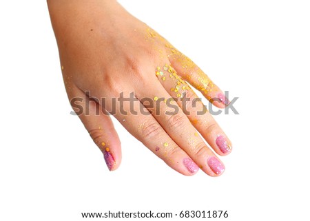 hand gold glitter and isolate background concept design of rich