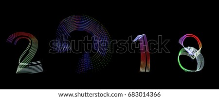 2018 new years Line abstract colorful on black background
