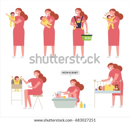 Mom and baby care vector illustration flat design