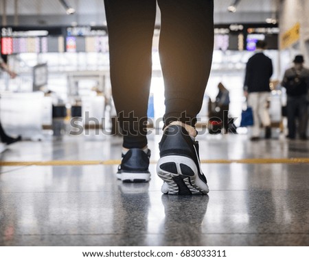 People walk in train station Travel concept