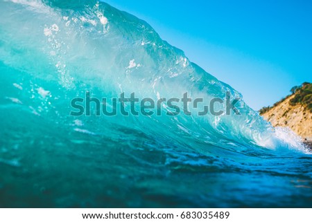 Blue wave in sea. Clear wave and sun light