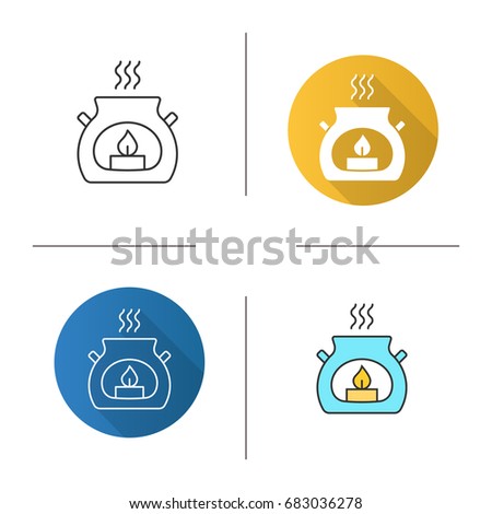 Spa salon aroma candle icon. Flat design, linear and color styles. Aromatherapy. Isolated vector illustrations