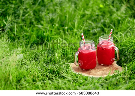 Watermelon smoothie as healthy summer drink. Fresh and vegan beverage