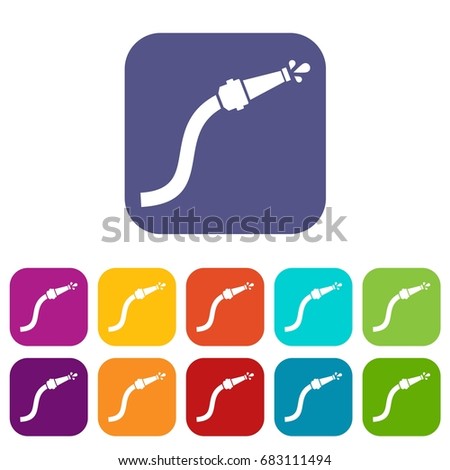 Fire hose with water drops icons set vector illustration in flat style in colors red, blue, green, and other
