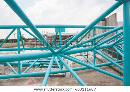 blue steel pipe truss for metal sheet roofing : structure work