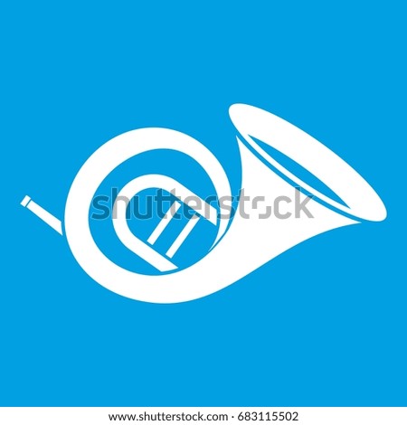 French horn icon white isolated on blue background vector illustration