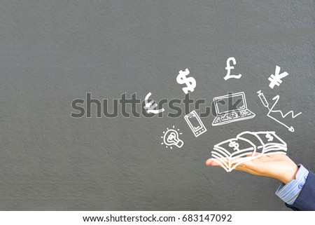 Business man using smart phone and laptop as a tool to invest in stock market and get a good profit Royalty-Free Stock Photo #683147092